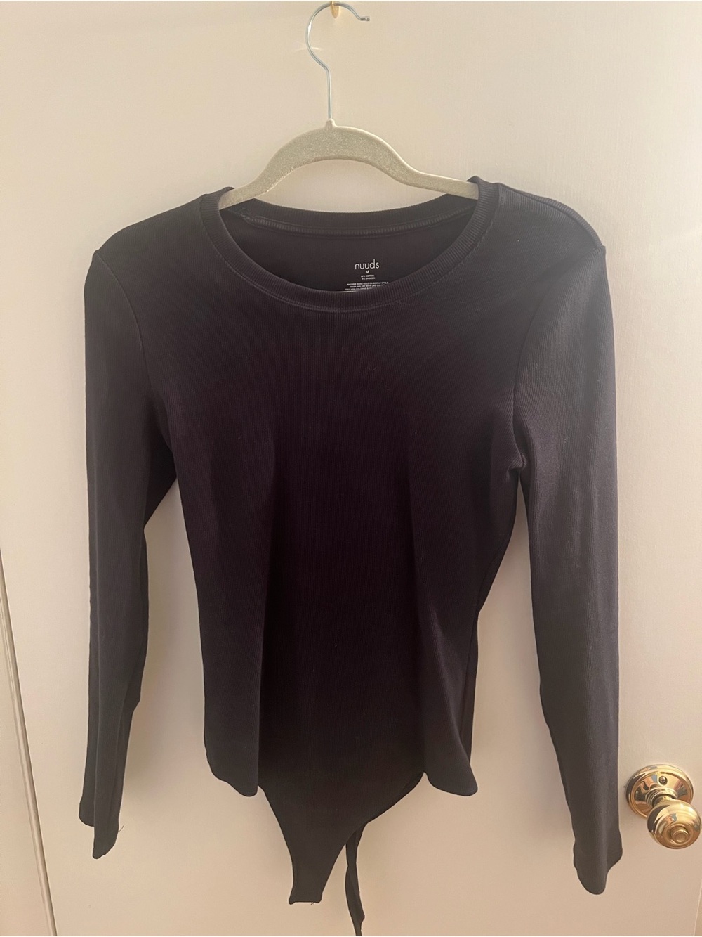 nuuds Black Long-Sleeve Ribbed Bodysuit Top